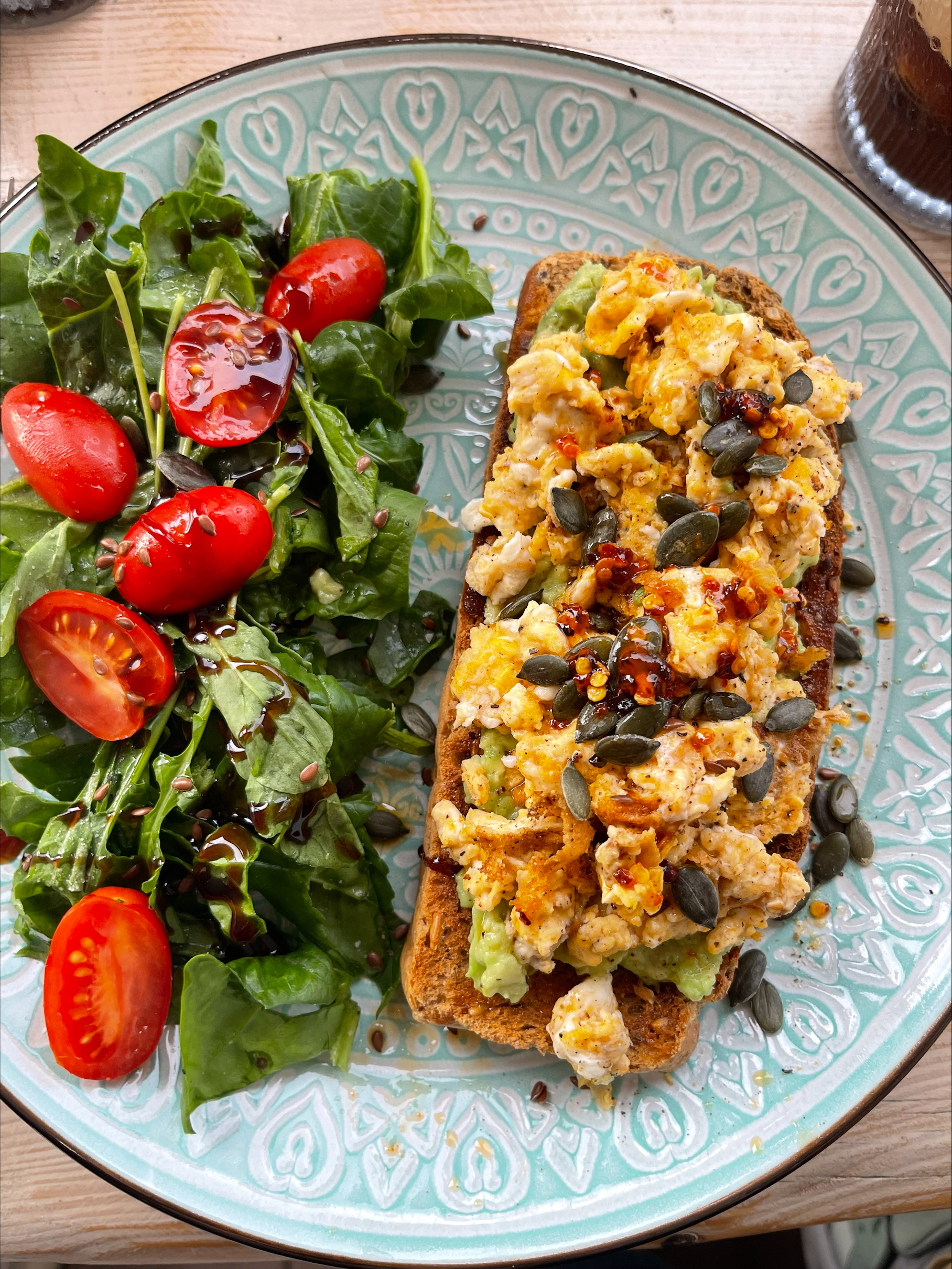 Avocado toast with scrambled eggs